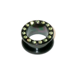 Black-Steel-Flesh-Tunnel mit Kristallsteinchen 14mm