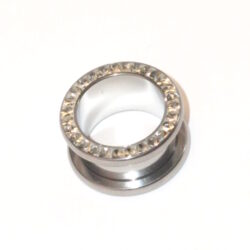 Chirurgenstahl-316L-Flesh-Tunnel mit Kristallsteinchen 16mm