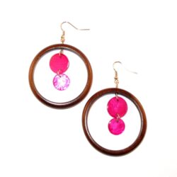 Ohrringe aus Holz Rund20 braun-pink