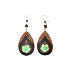 Ohrringe aus Holz Muster mit Blume schwarz